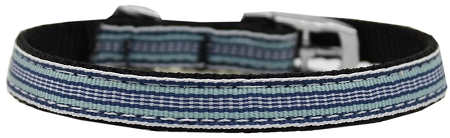 Preppy Stripes Nylon Dog Collar with classic buckles 3/8" Light Blue/White Size 16